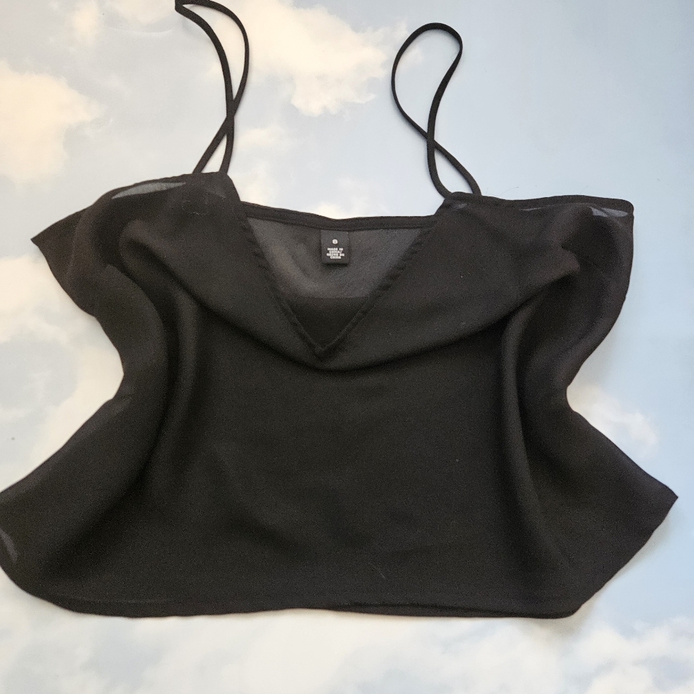 Black Spaghetti Strap Chiffon Top Basic Black Cam… - image 5